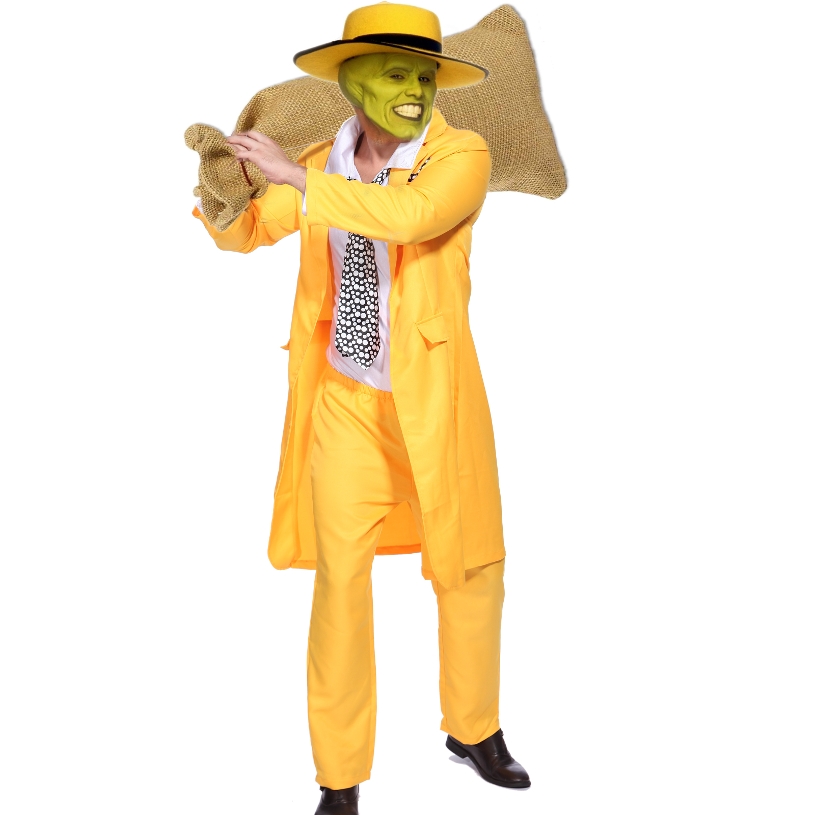 The Mask Jim Carrey Costume 90s Movie Yellow Gangster Suit Fancy Dress ...