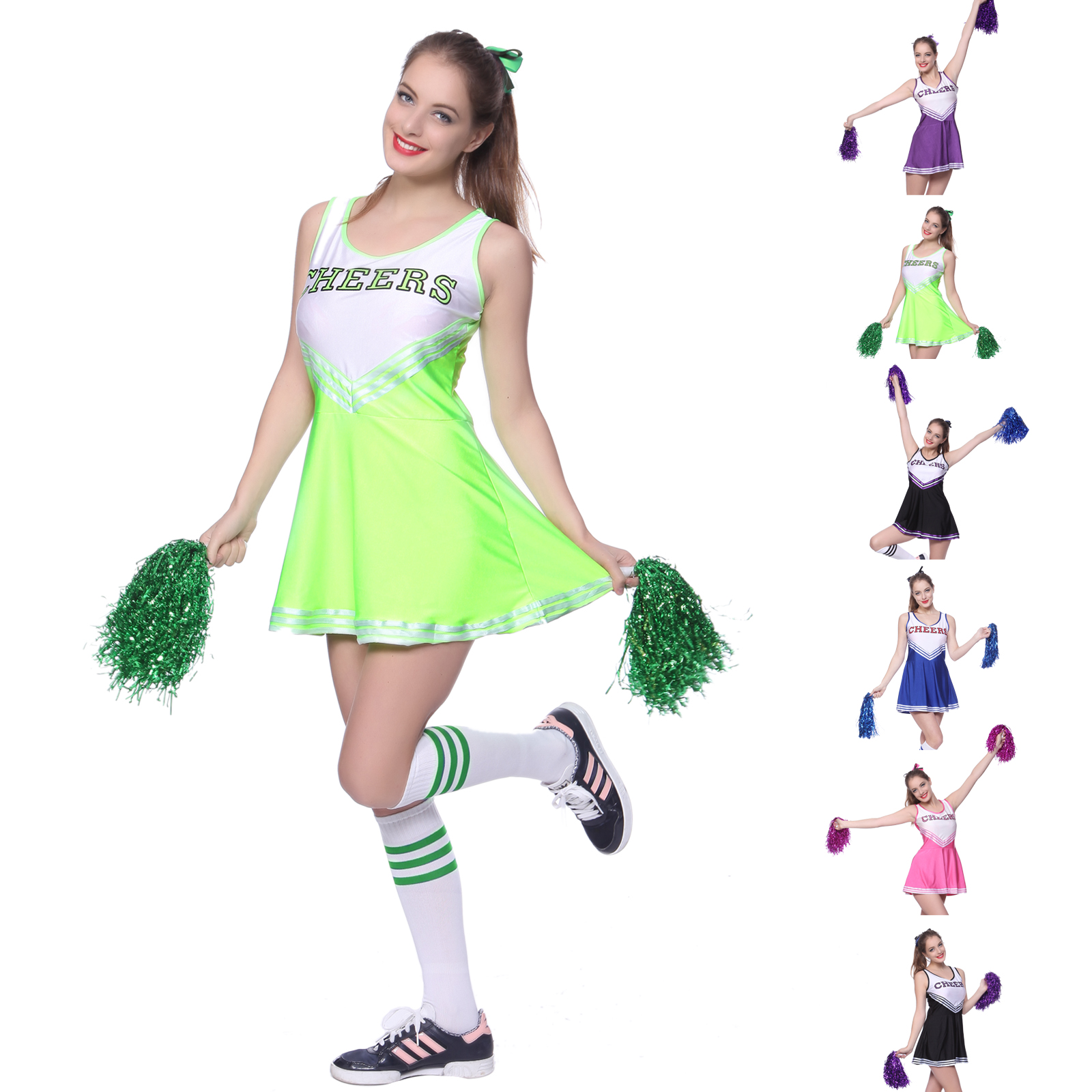Ladies High Scholl Cheerleader Uniform Fancy Dress Musical Glee Costume ...