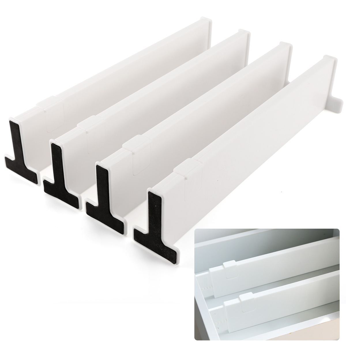 4 Piece Expandable 35cm To 53cm White Plastic Kitchen Drawer Dividers Organizer Ebay