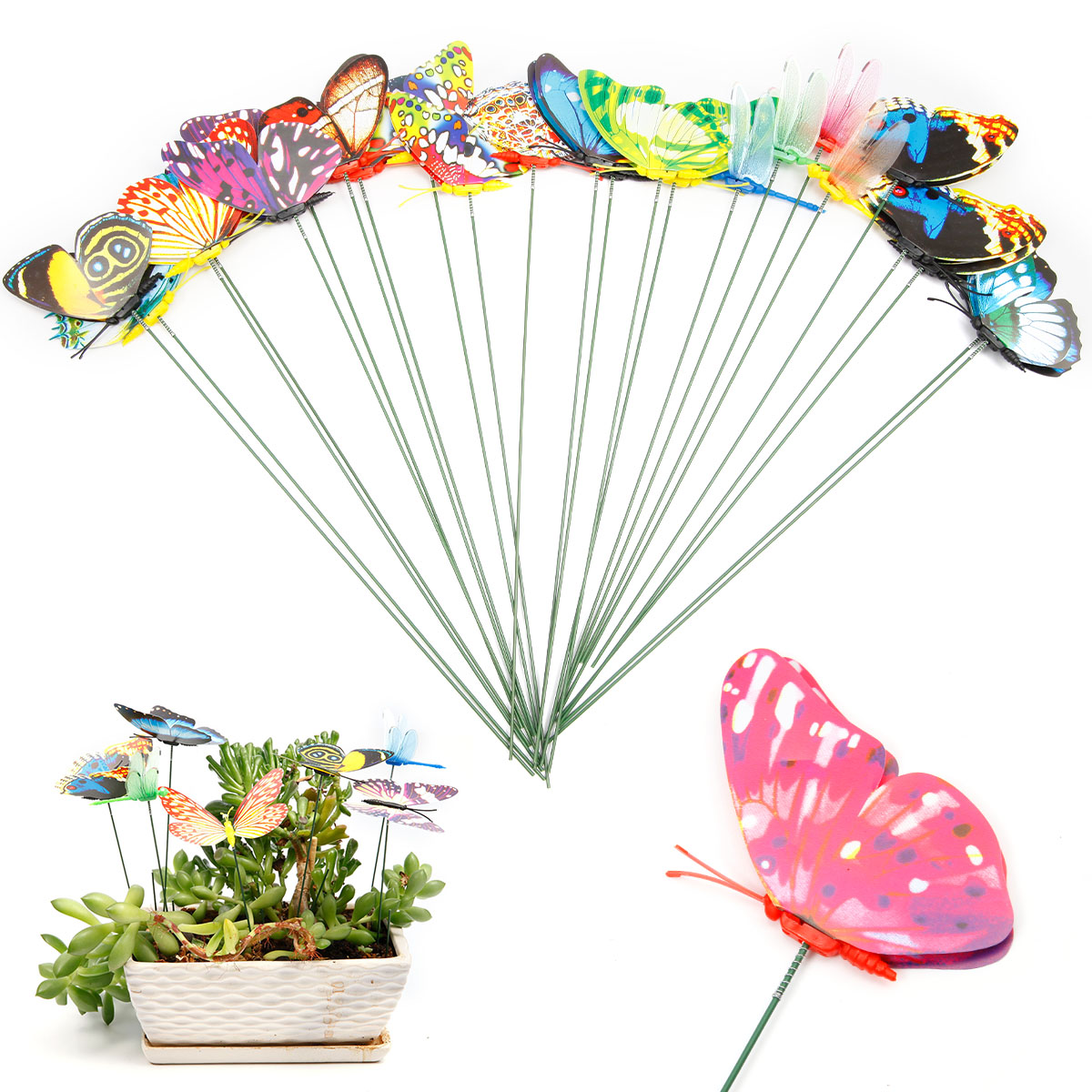 24 SurePromise 20pcs Garden Butterflies Stakes and 4pcs Dragonflies Stakes Garden Luminous Ornaments for Yard Patio Party Decorations