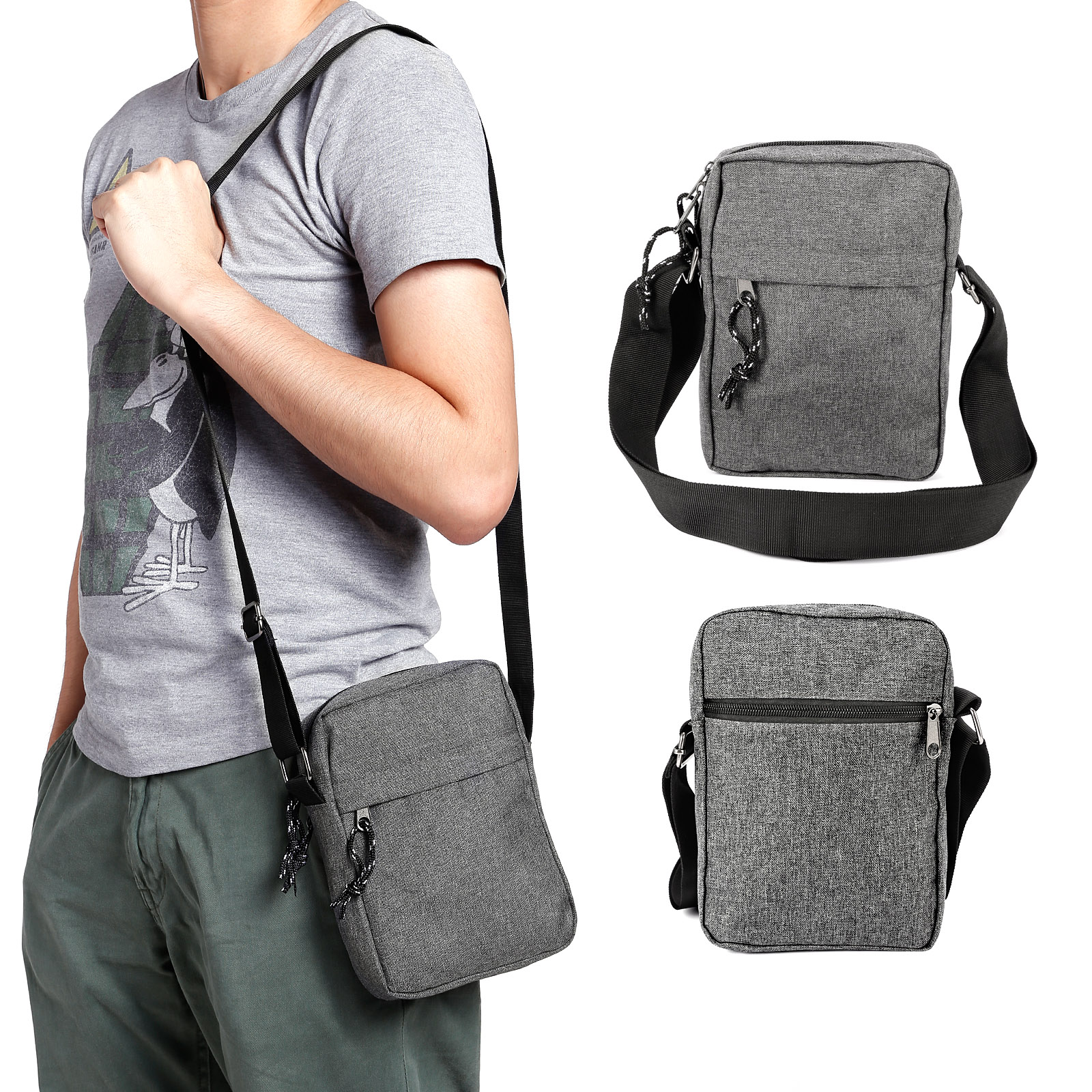 Mens Handy Travel Work Small Canvas Style Shoulder Bag Cross Body Bag ...